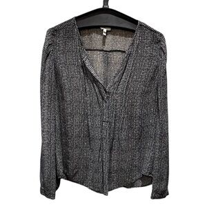 Joie 100% Silk Black/White Geo Print Blouse Chiffon Size Medium